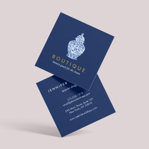 Blue Ginger Jar Pottery Logo Designer Blue/White Square Business Card
