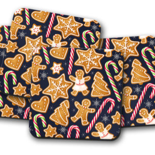Blue Gingerbread Christmas Christmas Coaster Set