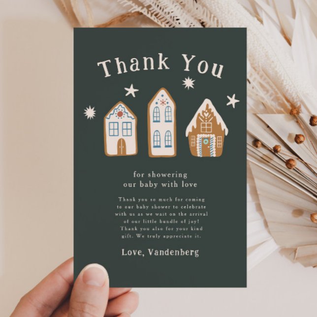Blue Gingerbread House Holiday Baby Shower Thank You Card (Creator Uploaded)