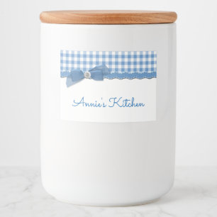 Blue Gingham and Bow Food Label