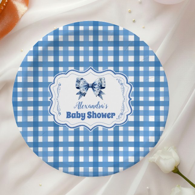 Blue Gingham and Bow  Paper Plate (Creator Uploaded)