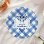 Blue Gingham and Bow  Paper Plate<br><div class="desc">Serve up treats in style with these Cute Blue Bow Ribbon Baby Boy Shower Paper Plates! Designed to match a classic baby boy shower theme, these charming plates feature an adorable blue bow ribbon design on a soft pastel background. Perfect for adding a sweet and sophisticated touch to your table,...</div>