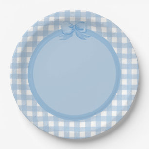 Blue Gingham and Bow Party Plate