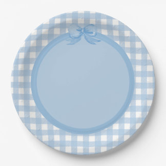 Blue Gingham and Bow Party Plate