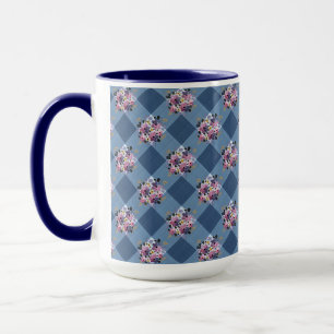 Blue Gingham and Purple Blue Floral Country Mug