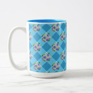 Blue Gingham and Purple Blue Flowers Country Two-Tone Coffee Mug
