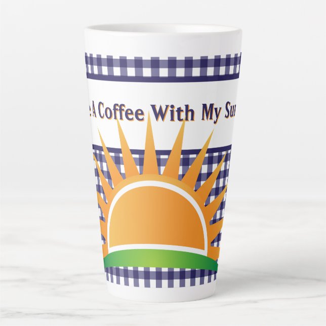 Blue Gingham And Sunshine  Latte Mug (Front)