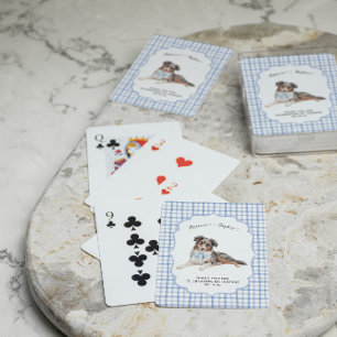 Blue Gingham   Aussie Dog Illustration Wedding Playing Cards