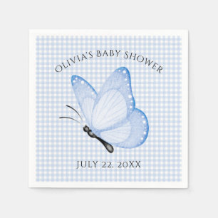 Blue Gingham Baby Boy Butterfly Baby Shower Napkin