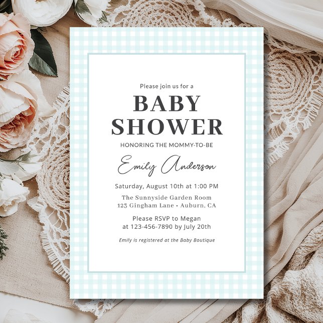 Blue Gingham Baby Boy Shower  Invitation (Creator Uploaded)