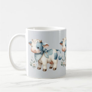Blue Gingham Baby Cow Pastel Farm Aesthetic Coffee Mug