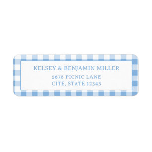 Blue Gingham Baby-Q Barbecue BBQ Baby Shower Return Address Label