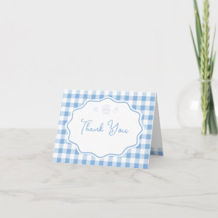 Blue Gingham Baby-Q Boy BBQ Barbecue Baby Shower Thank You Card