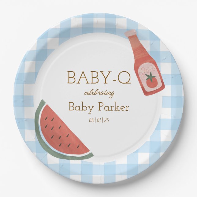 Blue Gingham Baby-Q Circular Plate (Front)