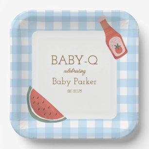 Blue Gingham Baby-Q Square Plate