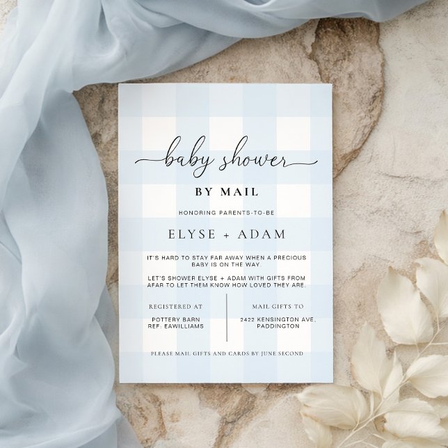 Blue Gingham Baby Shower By Mail Invitation (Creator Uploaded)