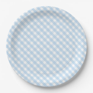 Blue gingham baby shower decorations paper plate