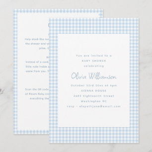 Blue Gingham Baby Shower Diaper Raffle Registry Invitation