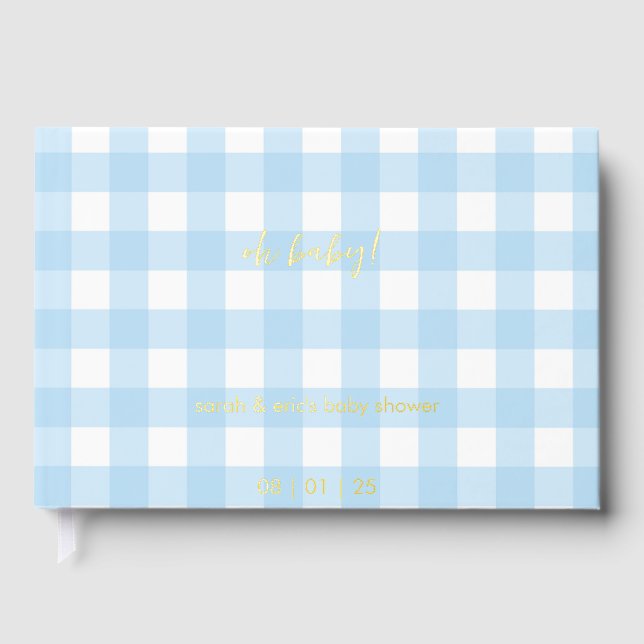 Blue Gingham Baby Shower Guest Book (Front)