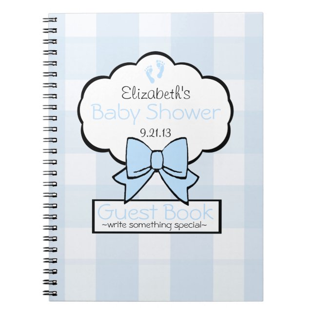 Blue Gingham Baby Shower Guest Book- Notebook (Front)