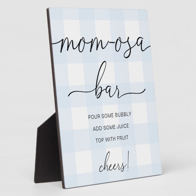 Blue Gingham Baby Shower Mum-osa Bar Sign Plaque (Side)