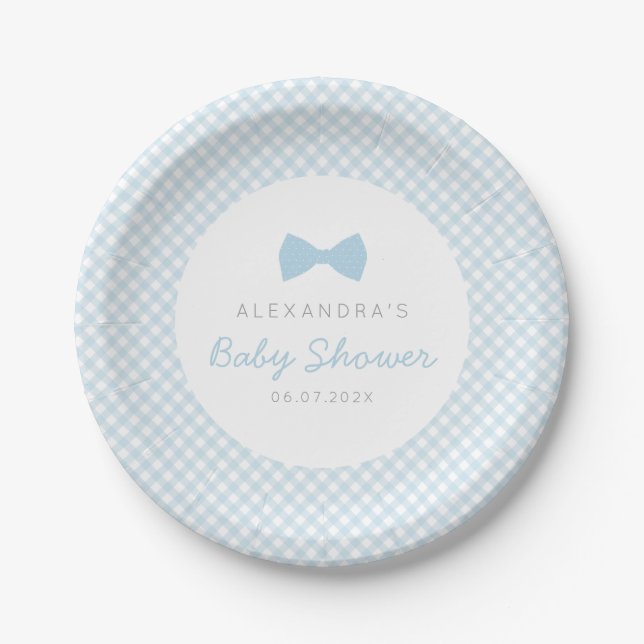 Blue gingham baby shower paper plate (Front)