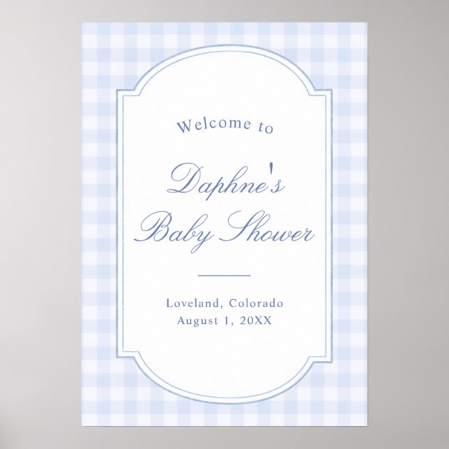 Blue Gingham Baby Shower Poster (Front)
