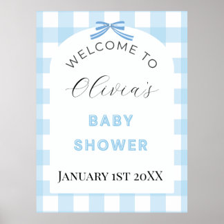 Blue Gingham Baby Shower Welcome Sign Poster 