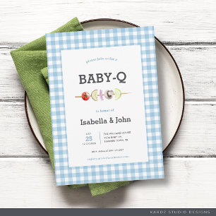 Blue Gingham BabyQ Couple Baby Shower Invitation