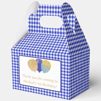 Blue Gingham Balloons Custom Photo Birthday Favour Box