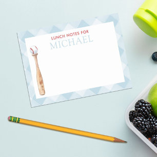 Blue Gingham Baseball Kids Custom Lunch Box Post-it Notes