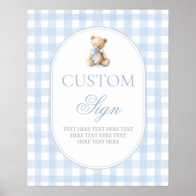 Blue Gingham Bear Customized sign (Front)