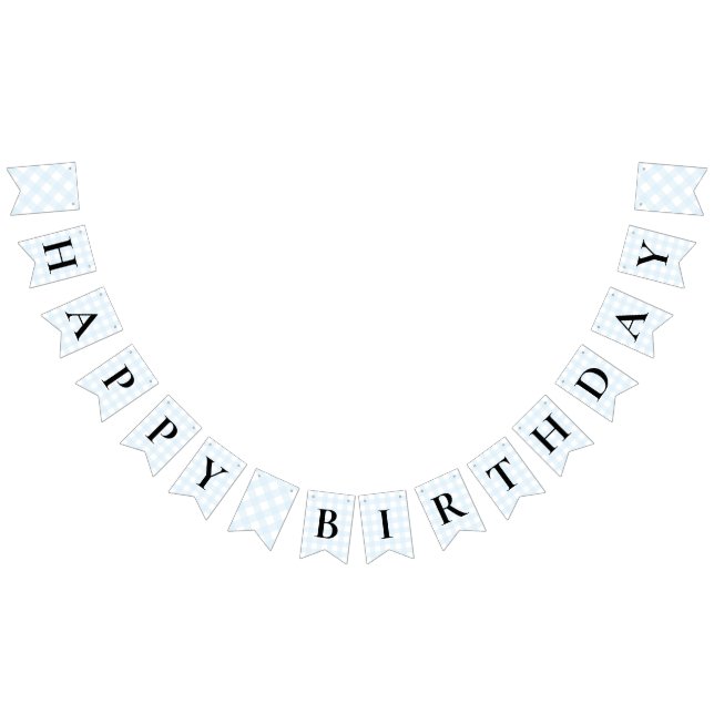 Blue Gingham Birthday Bunting Flag Banner (All)