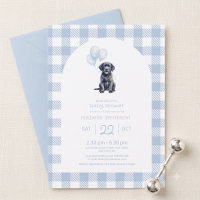 Blue Gingham Black Lab Puppy Dog Baby Shower