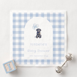 Blue Gingham Black Lab Puppy Dog Baby Shower  Napkin