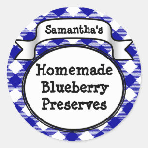 Blue Gingham Blueberry Jelly Jam Jar/Lid Label