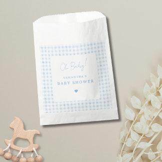 Blue Gingham Boho Watercolor Boy Baby Shower Favour Bag
