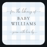 Blue Gingham Bookplate Sticker<br><div class="desc">This Baby Shower bookplate sticker features a classic gingham design and modern fonts. The script heading is an image that cannot be edited. All of the other text is fully editable. For more advanced customisation of this design, simply select the "Customise It" button above. Add the sticker to your invitation...</div>