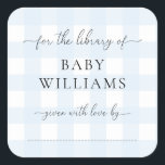 Blue Gingham Bookplate Sticker<br><div class="desc">This Baby Shower bookplate sticker features a classic gingham design and modern fonts. The script heading is an image that cannot be edited. All of the other text is fully editable. For more advanced customisation of this design, simply select the "Customise It" button above. Add the sticker to your invitation...</div>