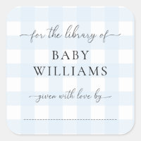 Blue Gingham Bookplate Sticker