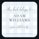 Blue Gingham Bookplate Sticker<br><div class="desc">This Baby Shower bookplate sticker features a classic gingham design and modern fonts. The script heading is an image that cannot be edited. All of the other text is fully editable. For more advanced customisation of this design, simply select the "Customise It" button above. Add the sticker to your invitation...</div>
