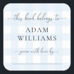 Blue Gingham Bookplate Sticker<br><div class="desc">This Baby Shower bookplate sticker features a classic gingham design and modern fonts. The script heading is an image that cannot be edited. All of the other text is fully editable. For more advanced customisation of this design, simply select the "Customise It" button above. Add the sticker to your invitation...</div>