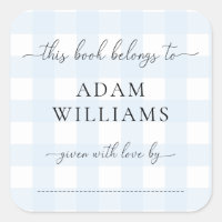 Blue Gingham Bookplate Sticker