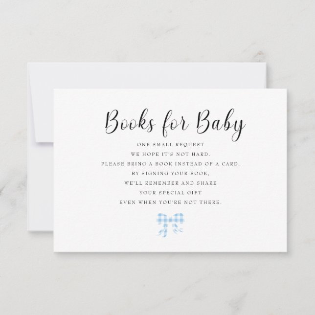 Blue Gingham Books for Baby RSVP Card (Front)