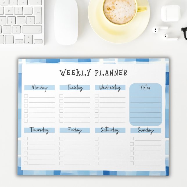 Blue Gingham Border, Undated Weekly Planner Notepad (Creator Uploaded)