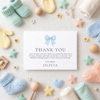 Blue Gingham Bow Baby Shower Thank You Card