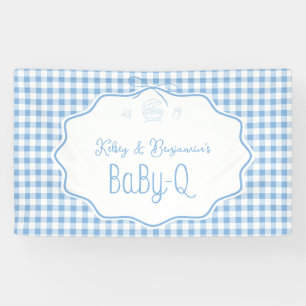 Blue Gingham Bow Barbecue Baby-Q BBQ Baby Shower Banner