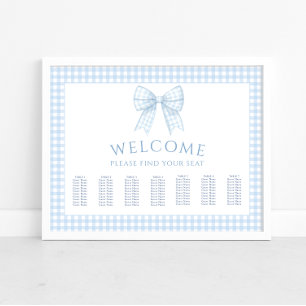 Blue gingham bow boho baby shower seating chart