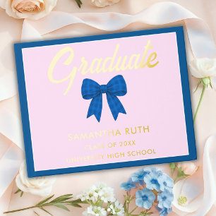 Blue Gingham Bow Graduation Party Guest Book