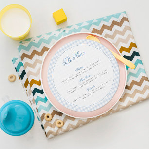 Blue Gingham Bow Heart Teddy Bear Baby Shower Menu